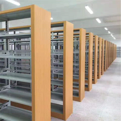 Library 2.0mm Thickness Metal Storage Rack Wooden Frame Steel Storage Rack